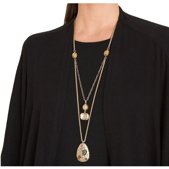 Chico's Convertible Warm Toned Triple-Strand Necklace NEW - Picture 2 of 7